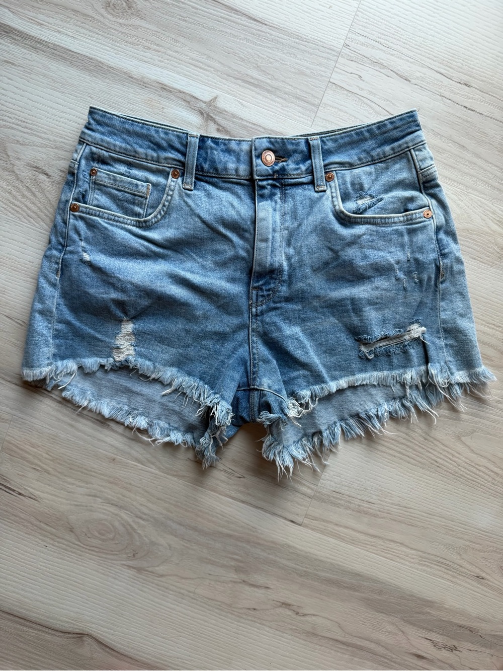 Mavi Light Blue Distressed Denim Cutoff Shorts